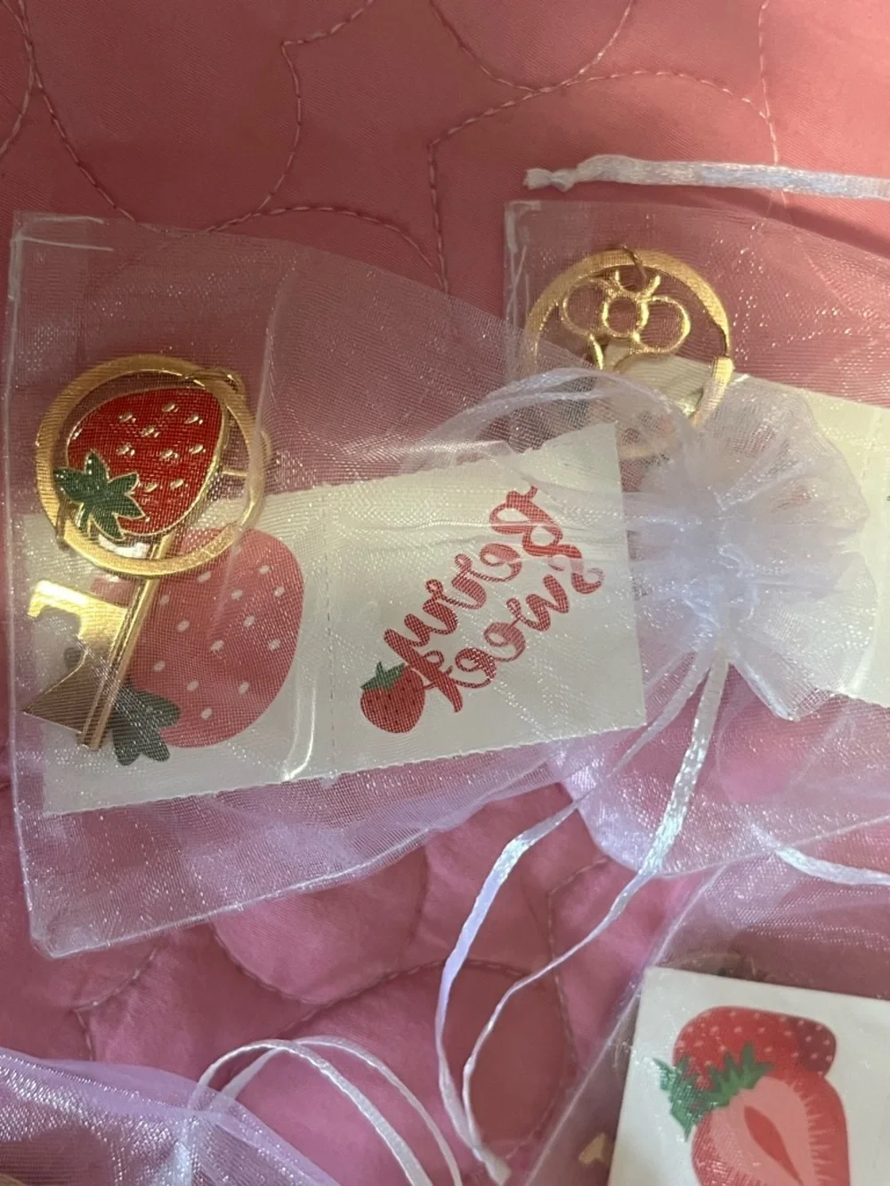 Thank u Gift- Strawberry Bottle Opener Keychain and Fruit Decals (Set of 10)